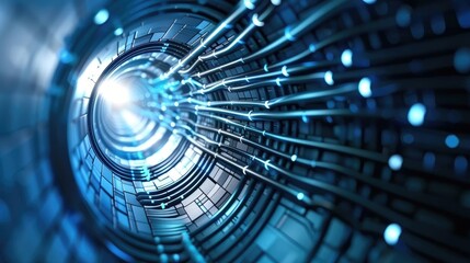 Wall Mural - A futuristic tunnel with glowing cables and digital technology