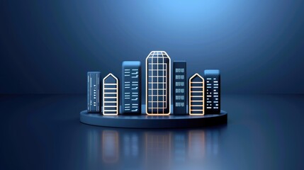 Wall Mural - stylized miniature city model presented on a circular platform