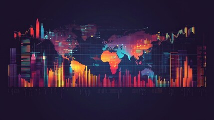 Wall Mural - Global economy infographic with futuristic holographic charts, depicting positive investment trends and GDP expansion.