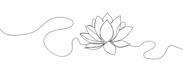 Wall Mural - Single line, continuous, lotus flower line art vector illustration with transparent background editable stroke.