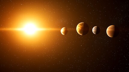 Wall Mural - planets orbiting a bright star in the vast expanse of space