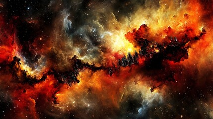 a celestial city floats within vibrant cosmic clouds of fire