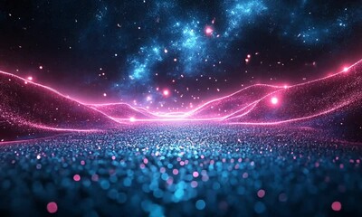 Wall Mural - Vibrant cosmic background with glowing nebula lights and sparkling stars in deep space.
