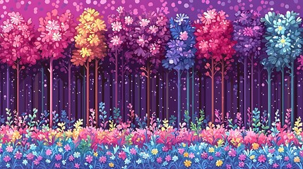 Whimsical Colorful Forest Digital Illustration