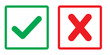 © ManjuRani - Green check mark, red cross mark icon set. Isolated tick symbols, checklist signs, approval badge. Flat and modern checkmark design, vector illustration