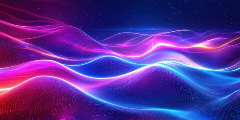 Wall Mural - a sci-fi landscape with rolling waves of pulsating neon light