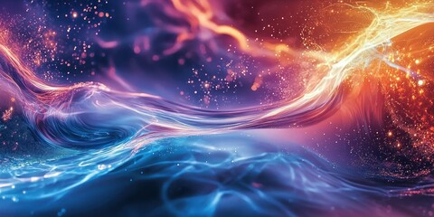 Wall Mural - a surreal composition with glowing fluid streams flowing in a futuristic setting