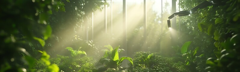 Poster - Lush green foliage bathed in sunlight, creating a serene and tranquil atmosphere.