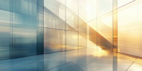 Wall Mural - a stunning abstract design of overlapping transparent glass panels reflecting soft light