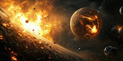 Wall Mural - a stunning sci-fi landscape with alien planets, glowing nebulas, and futuristic space stations