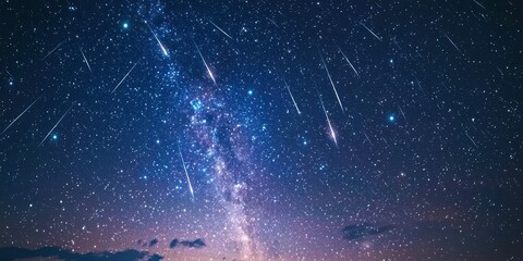 Wall Mural - a surreal starry sky with shooting stars and soft, glowing nebulae