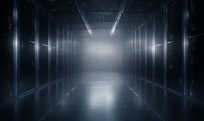 Aufkleber - Futuristic, metallic corridor with a luminous end, creating a sense of depth and space.