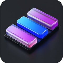 Aufkleber - Abstract 3D Illustration of Rectangular Bars with Transparent Edges in Pink, Blue, and Violet on a Dark Gray Background