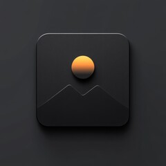 Poster - Abstract Textured Icon: Mountains and Sun on Matte Dark Gray Surface, Modern Minimalist Design