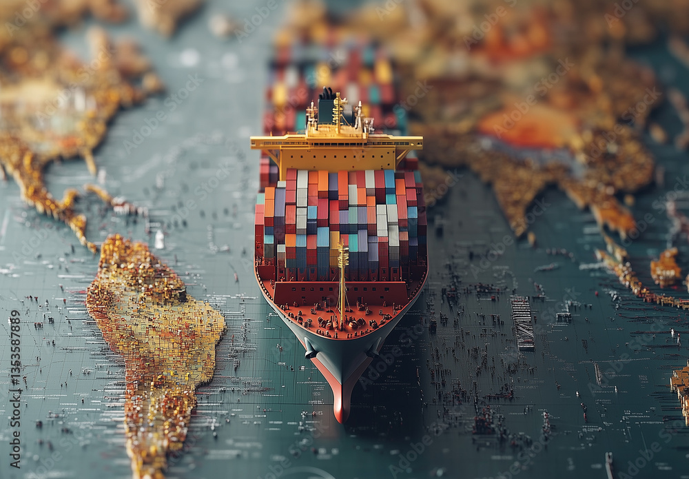 cargo ship with containers on the deck is seen in front of an ...