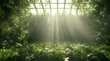Poster - Lush greenery illuminated by sunlight, creating a serene and tranquil atmosphere.