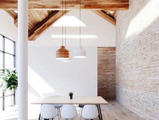 Leinwandbilder - Minimalist Nordic Workspace Scandinavian-Inspired Loft Interior with Warm Wood Textures, Industrial Windows and Biophilic Design - Contemporary Collaborative Environment