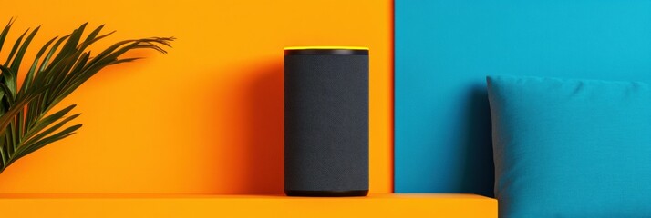 Aufkleber - Minimalist Smart Home Voice Assistant Sleek Acoustic Design in Vibrant Pop Art Color Blocking for Next-Gen Digital Wellness and Connected Living Experiences