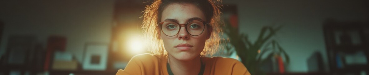 Fototapete - Mindful Gen Z Learning Aesthetic Empowered Student Productivity in Soft-Focused Home Office with Natural Light and Contemplative Focus
