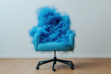 Aufkleber - Surreal Productivity Reimagined Ethereal Blue Cloud Office Chair - Immersive Workspace Design for Mindful Digital Professionals