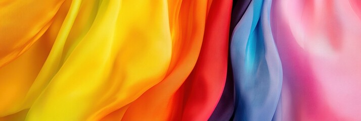Fototapete - Chromatic Flow Vibrant Textile Design Inspiration - Dynamic Rainbow Fabric Texture for Creative Marketing, Digital Content, and Craft Innovation