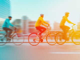 Aufkleber - Urban Mobility Revolution Dynamic Multicolor Cyclists Showcasing Sustainable Transit, Next-Gen Transportation Design for Smart City Wellness and Climate Resilience