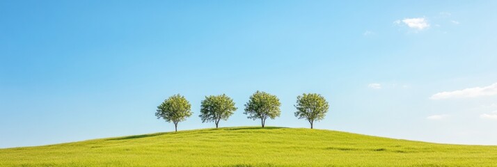 Wall Mural - Minimalist Eco-Landscape Sustainable Green Horizon with Symmetrical Trees - Climate Resilience and Natural Balance Visualization for Environmental Design