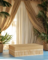 Poster - Coastal Minimalist Bamboo Product Showcase Sustainable Wellness Podium for Premium Lifestyle Branding and Eco-Conscious Digital Marketing