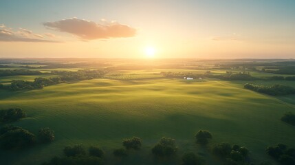 Poster - Vibrant landscape at sunrise showcasing rolling hills and lush greenery.