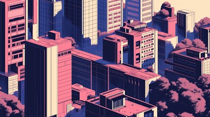 Poster - A brutalist-style city with sharp geometric designs and high contrast