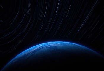 Wall Mural - night sky, numerous satellite trails streaking across a planet, light, earth