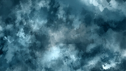 Aufkleber - Abstract Storm Gloomy dark sky texture. Watercolor background with dark blue and white colors painting. Grunge Decorative navy Blue dark Stucco wall background. White and gray isolated clouds