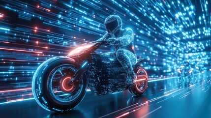 Cyberpunk Rider: A Futuristic Hacker Navigating the Digital Realm on a Motorcycle
