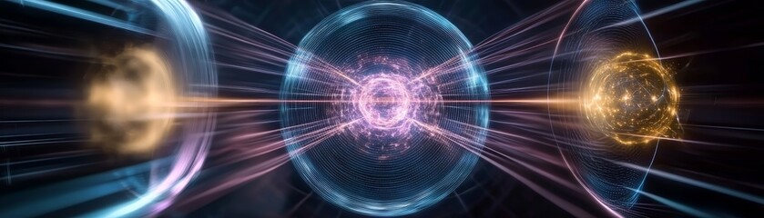 Wall Mural - quantum computing entanglement concept. entangled photon pairs in futuristic design image