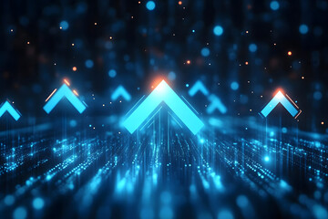 Wall Mural - abstract digital background with glowing blue arrows pointing upwards in a shimmering environment : 
