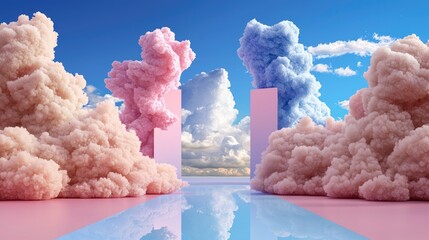 Wall Mural - soft pastel gradient with dreamy clouds, blending pink, blue, and lavender tones.
