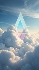 Aufkleber - Surreal Triangle Shape Floating Amidst Soft White Clouds in a Beautiful Sky with Light Blue Hues and Dreamy Atmosphere for Artful Inspiration