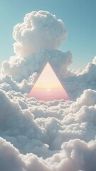 Aufkleber - Surreal Triangle Shape Floating Amidst Soft White Clouds in a Beautiful Sky with Light Blue Hues and Dreamy Atmosphere for Artful Inspiration