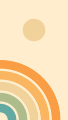 Wall Mural - abstract background of rainbow and sun groovy wavy line design in 1970s hippie retro style. vector p