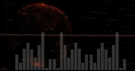 Wall Mural - visualizing digital sound wave with glowing planet and data points in animation