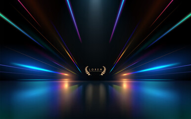 Wall Mural - neon light rays with reflection effect
