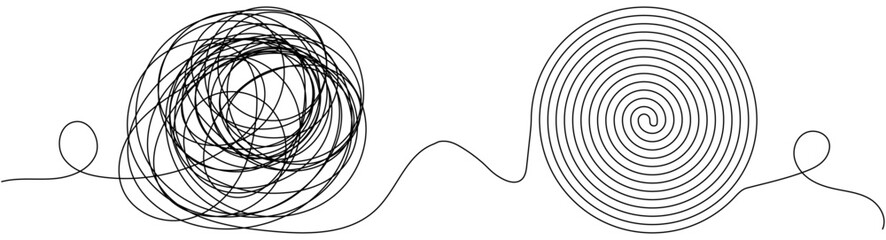 from chaos to clarity: abstract line art depicting thought tangles, stress, and the smooth transitio