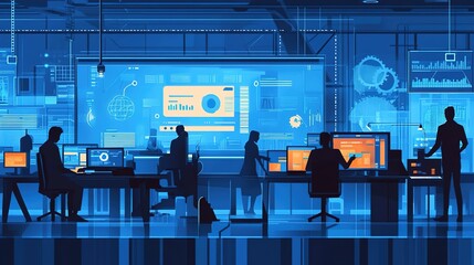 Scene depicting a team of developers working on mobile app development