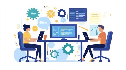 Scene depicting a team of developers working on mobile app development