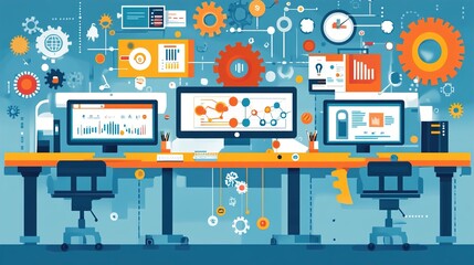 scene depicting a team of developers working on mobile app development