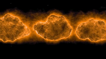Wall Mural - three glowing orange nebulas floating against a black background