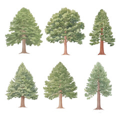 green forest tree illustration png cut out element set for nature design