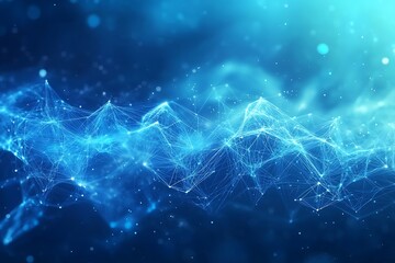 Fototapete - Abstract Blue Network Connection Digital Data Flow Background