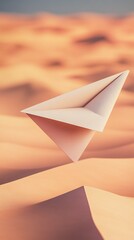 Aufkleber - Abstract Minimalist Paper Airplane Soaring Over Sandy Dunes at Sunset