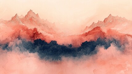 Wall Mural - a painting of a mountain range with clouds in the sky